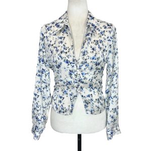 Zara white and blue floral blouse
